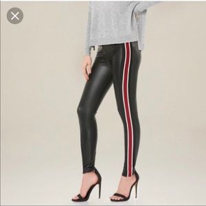Bebe Racing Striped Faux Leather Black Leggings